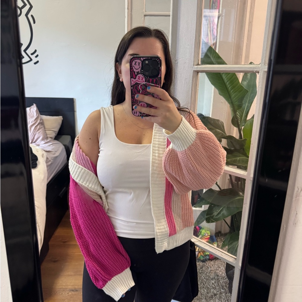 Colorblock Pink and White Women's Sweater